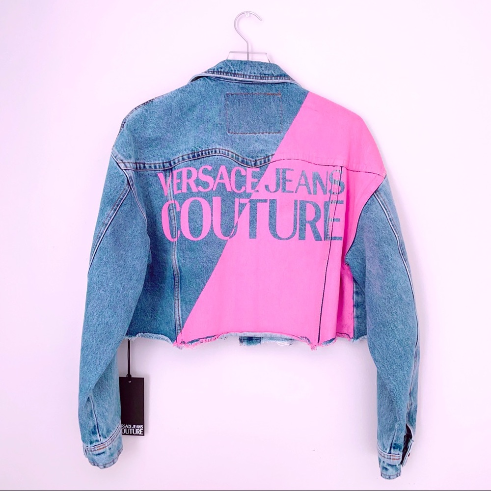 Versace Jeans Couture Blue and Pink Cropped Denim Jacket